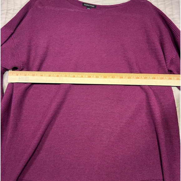 Eileen Fisher Purple Ribbed Knit Crewneck Long Sleeve Organic Linen Blend Size L - Picture 5 of 7